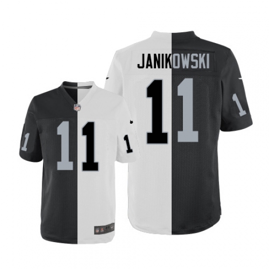 Men's Nike Oakland Raiders 11 Sebastian Janikowski Elite Black/White Split Fashion NFL Jersey