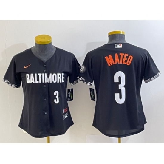 Youth Baltimore Orioles 3 Jorge Mateo Number Black 2023 City Connect Cool Base Stitched Jersey