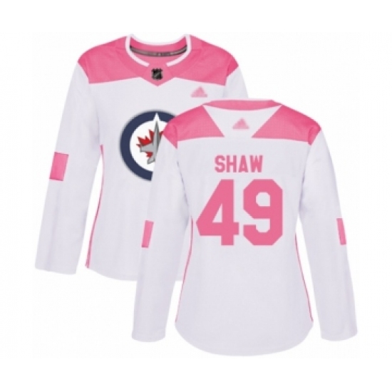 Women's Winnipeg Jets 49 Logan Shaw Authentic White Pink Fashion Hockey Jersey
