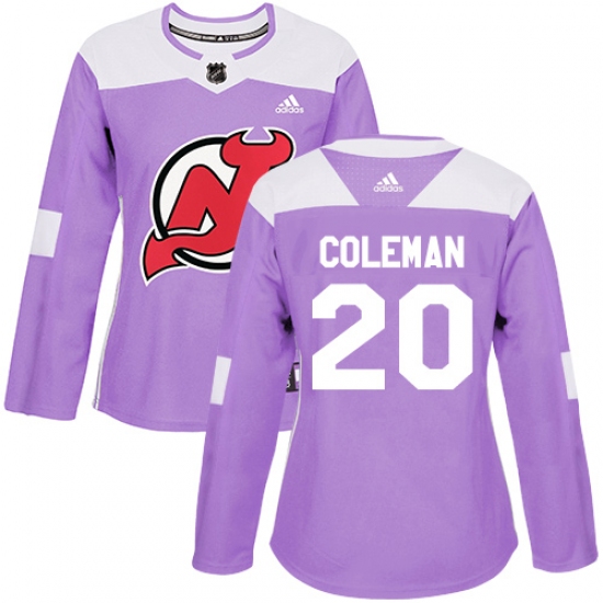 Women's Adidas New Jersey Devils 20 Blake Coleman Authentic Purple Fights Cancer Practice NHL Jersey