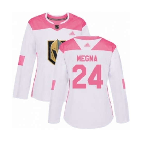 Women's Vegas Golden Knights 24 Jaycob Megna Authentic White Pink Fashion Hockey Jersey