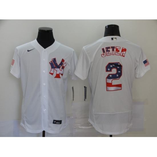 Men's Nike New York Yankees 2 Derek Jeter White 2020 Stars & Stripes 4th of July Jersey