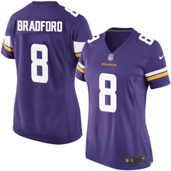Women's Nike Minnesota Vikings 8 Sam Bradford Game Purple Team Color NFL Jersey