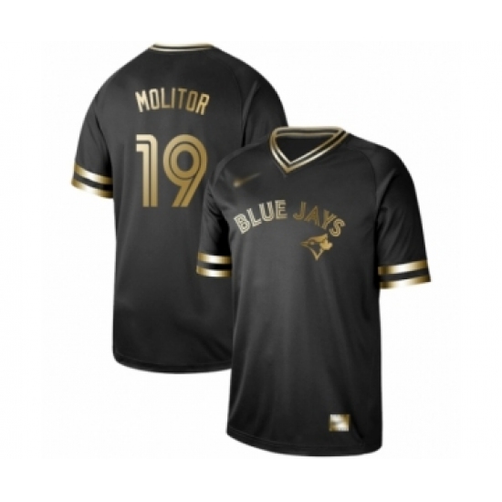 Men's Toronto Blue Jays 19 Paul Molitor Authentic Black Gold Fashion Baseball Jersey