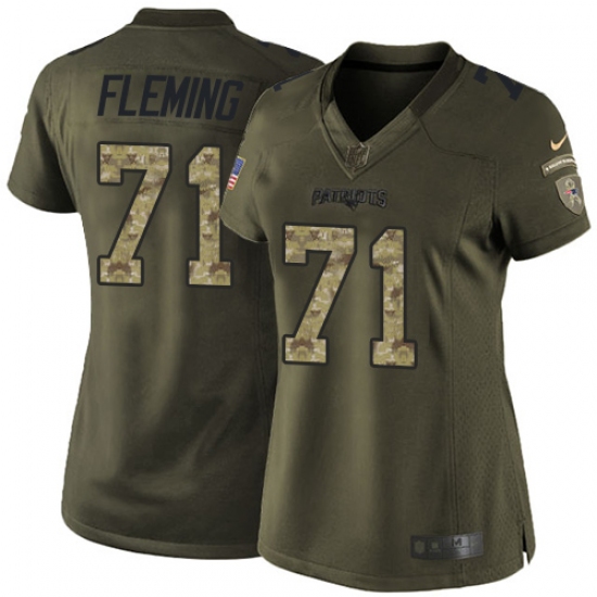 Women's Nike New England Patriots 71 Cameron Fleming Elite Green Salute to Service NFL Jersey