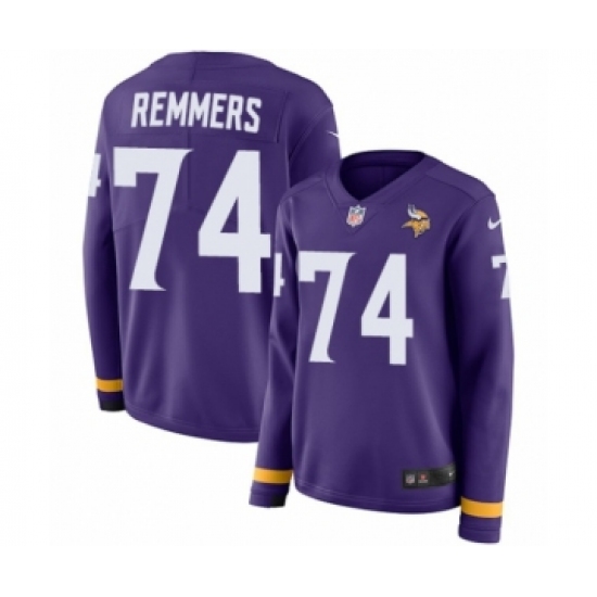 Women's Nike Minnesota Vikings 74 Mike Remmers Limited Purple Therma Long Sleeve NFL Jersey