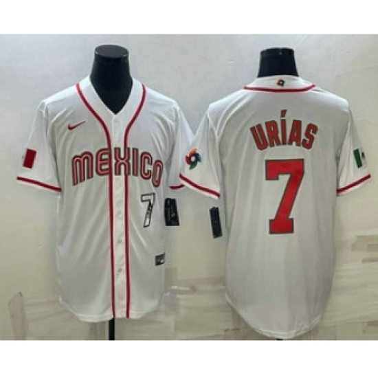 Mens Mexico Baseball 7 Julio Urias Number 2023 White World Baseball Classic Stitched Jersey