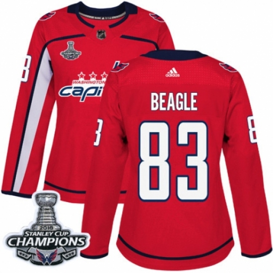 Women's Adidas Washington Capitals 83 Jay Beagle Authentic Red Home 2018 Stanley Cup Final Champions NHL Jersey