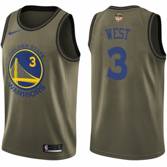 Men's Nike Golden State Warriors 3 David West Swingman Green Salute to Service 2018 NBA Finals Bound NBA Jersey