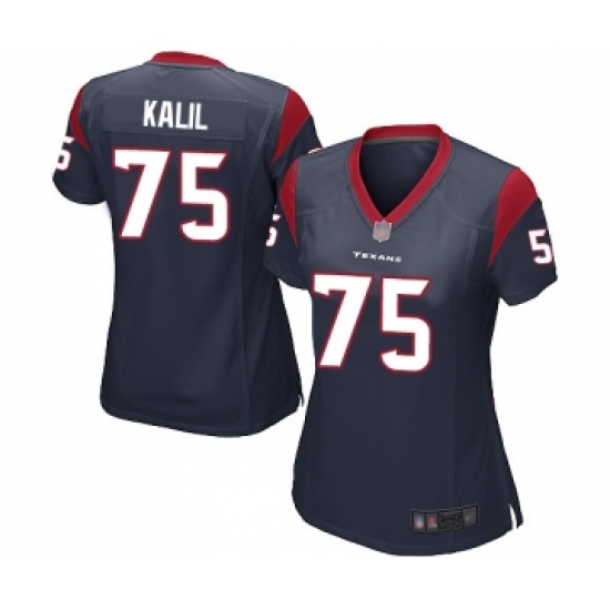 Women's Houston Texans 75 Matt Kalil Game Navy Blue Team Color Football Jersey