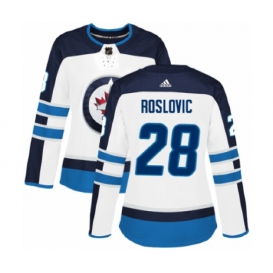 Women's Adidas Winnipeg Jets 28 Jack Roslovic Authentic White Away NHL Jersey
