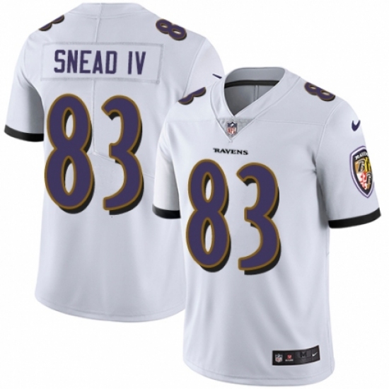 Youth Nike Baltimore Ravens 83 Willie Snead IV White Vapor Untouchable Limited Player NFL Jersey