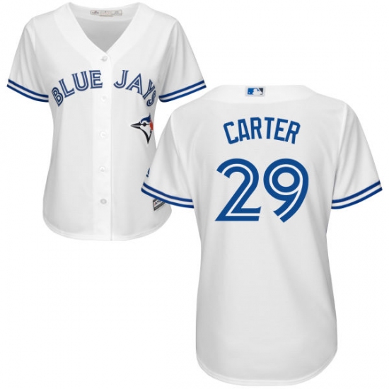 Women's Majestic Toronto Blue Jays 29 Joe Carter Replica White Home MLB Jersey