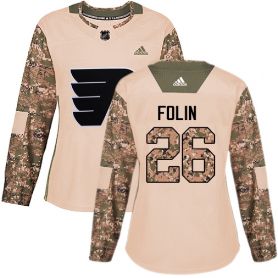 Women's Adidas Philadelphia Flyers 26 Christian Folin Authentic Camo Veterans Day Practice NHL Jersey