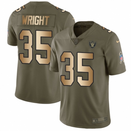 Youth Nike Oakland Raiders 35 Shareece Wright Limited Olive/Gold 2017 Salute to Service NFL Jersey