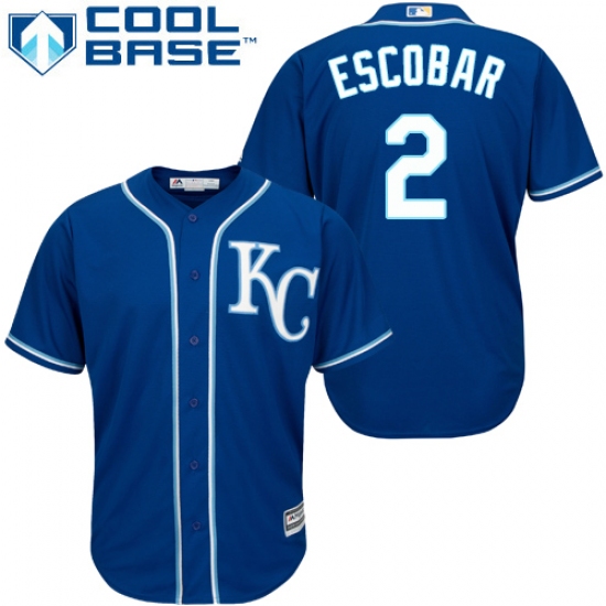 Youth Majestic Kansas City Royals 2 Alcides Escobar Authentic Blue Alternate 2 Cool Base MLB Jersey