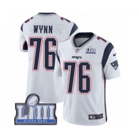 Men's Nike New England Patriots 76 Isaiah Wynn White Vapor Untouchable Limited Player Super Bowl LIII Bound NFL Jersey