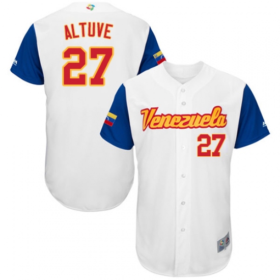 Men's Venezuela Baseball Majestic 27 Jose Altuve White 2017 World Baseball Classic Authentic Team Jersey