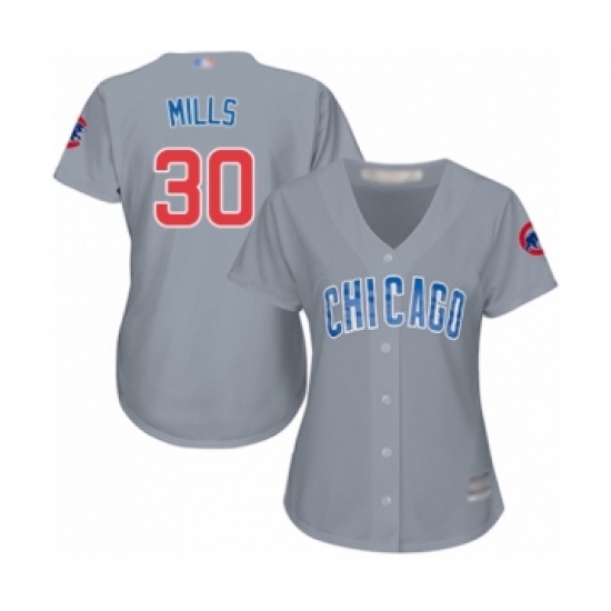 Women's Chicago Cubs 30 Alec Mills Authentic Grey Road Cool Base Baseball Player Jersey