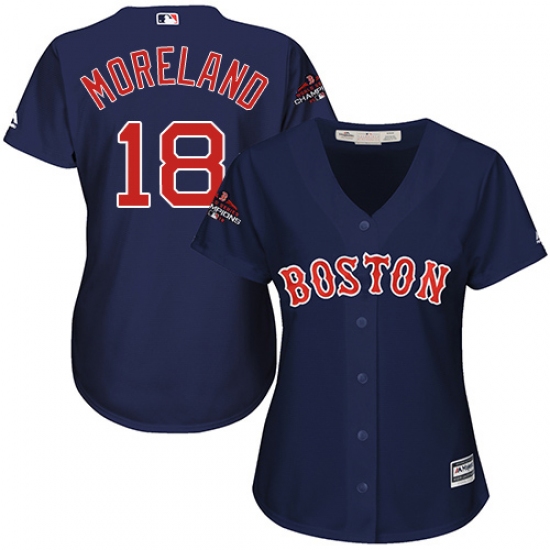 Women's Majestic Boston Red Sox 18 Mitch Moreland Authentic Navy Blue Alternate Road 2018 World Series Champions MLB Jersey
