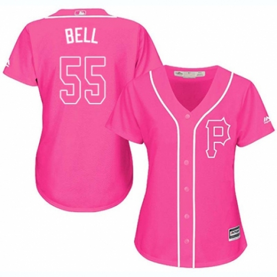 Women's Majestic Pittsburgh Pirates 55 Josh Bell Replica Pink Fashion Cool Base MLB Jersey