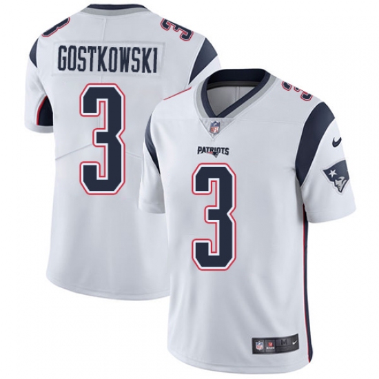 Men's Nike New England Patriots 3 Stephen Gostkowski White Vapor Untouchable Limited Player NFL Jersey