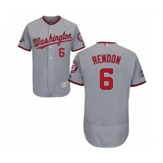Men's Washington Nationals 6 Anthony Rendon Grey Road Flex Base Authentic Collection 2019 World Series Champions Baseball Jersey