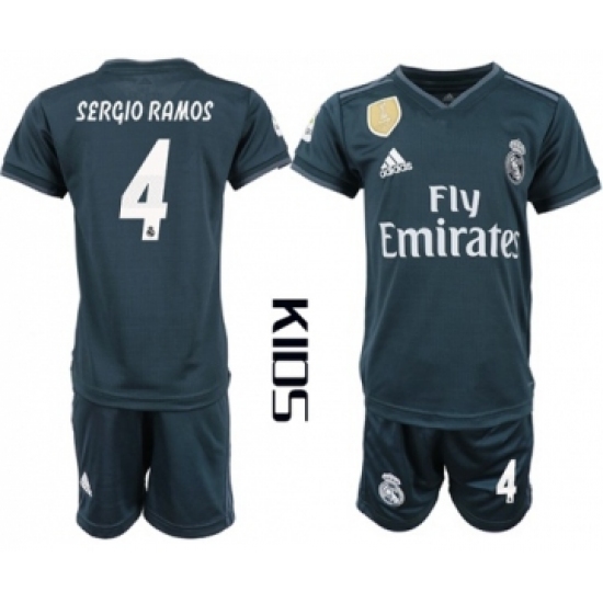 Real Madrid 4 Sergio Ramos Away Kid Soccer Club Jersey