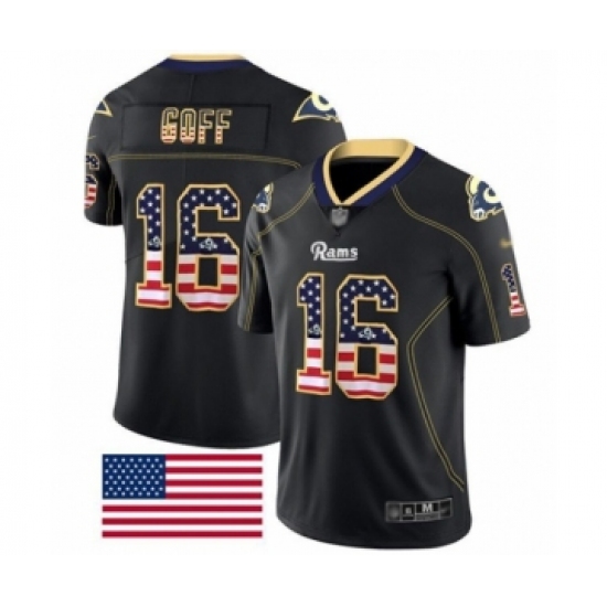 Men's Los Angeles Rams 16 Jared Goff Limited Black Rush USA Flag Football Jersey