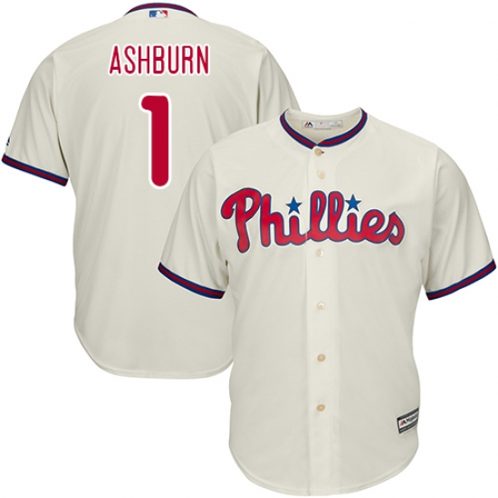 Men's Majestic Philadelphia Phillies 1 Richie Ashburn Replica Cream Alternate Cool Base MLB Jersey
