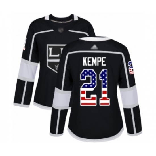 Women's Los Angeles Kings 21 Mario Kempe Authentic Black USA Flag Fashion Hockey Jersey