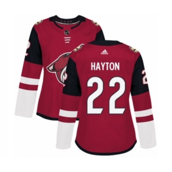 Women's Adidas Arizona Coyotes 22 Barrett Hayton Premier Burgundy Red Home NHL Jersey