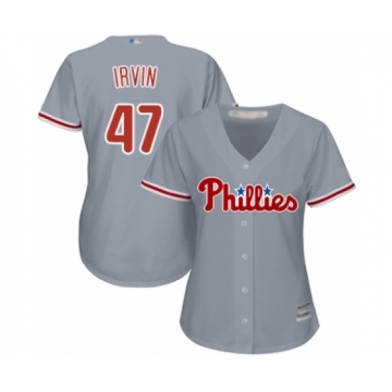 Women's Philadelphia Phillies 47 Cole Irvin Authentic Grey Road Cool Base Baseball Player Jersey
