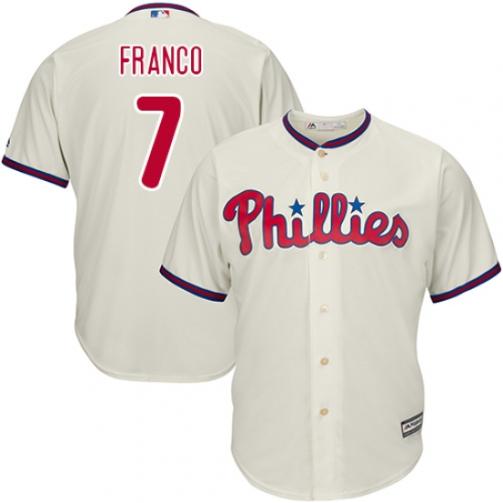Men's Majestic Philadelphia Phillies 7 Maikel Franco Replica Cream Alternate Cool Base MLB Jersey