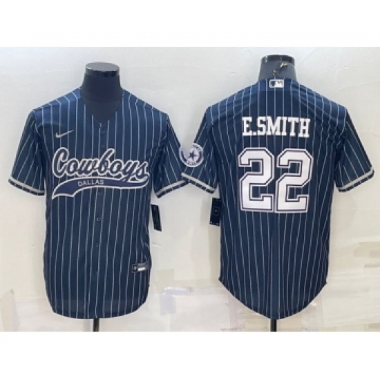 Men's Dallas Cowboys 22 Emmitt Smith Navy With Patch Cool Base Stitched Baseball Jersey