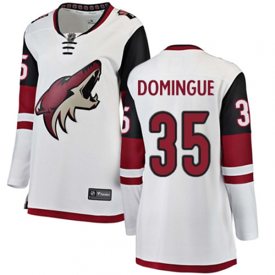 Women's Arizona Coyotes 35 Louis Domingue Authentic White Away Fanatics Branded Breakaway NHL Jersey