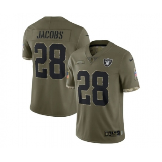 Men's Las Vegas Raiders 28 Josh Jacobs 2022 Olive Salute To Service Limited Stitched Jersey
