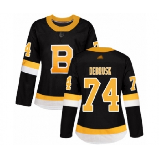 Women's Boston Bruins 74 Jake DeBrusk Authentic Black Alternate Hockey Jersey