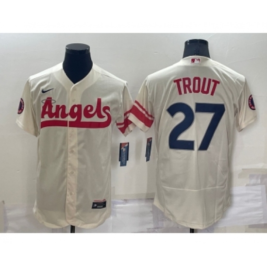 Men's Los Angeles Angels 27 Mike Trout Cream 2022 City Connect Flex Base Stitched Jersey