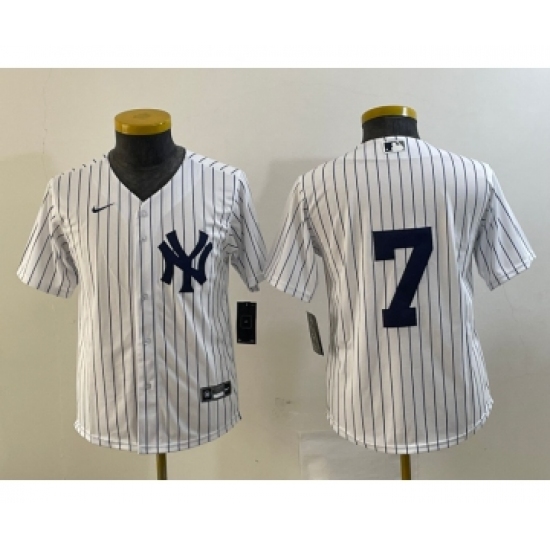 Youth New York Yankees 7 Mickey Mantle White No Name Stitched Nike Cool Base Throwback Jersey