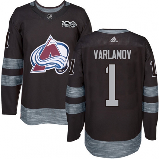 Men's Adidas Colorado Avalanche 1 Semyon Varlamov Authentic Black 1917-2017 100th Anniversary NHL Jersey
