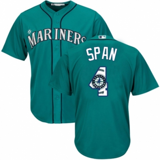 Men's Majestic Seattle Mariners 4 Denard Span Authentic Teal Green Team Logo Fashion Cool Base MLB Jersey