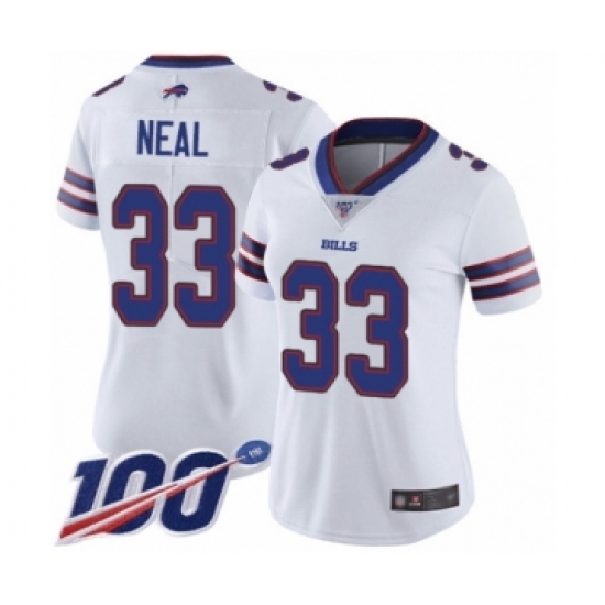 Women's Buffalo Bills 33 Siran Neal White Vapor Untouchable Limited Player 100th Season Football Jersey