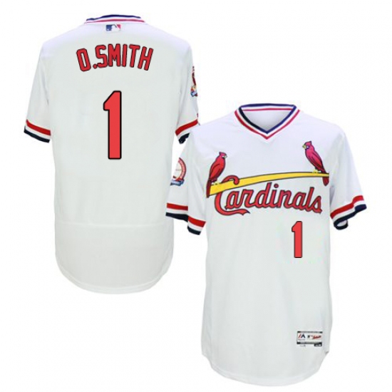 Men's Majestic St. Louis Cardinals 1 Ozzie Smith White Flexbase Authentic Collection Cooperstown MLB Jersey