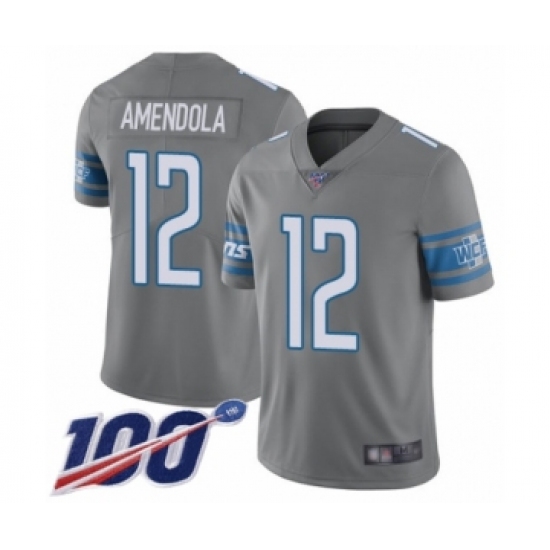 Men's Detroit Lions 12 Danny Amendola Limited Steel Rush Vapor Untouchable 100th Season Football Jersey