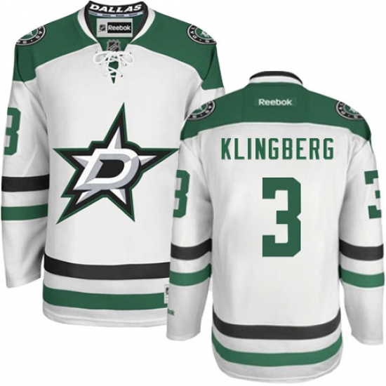 Men's Reebok Dallas Stars 3 John Klingberg Authentic White Away NHL Jersey