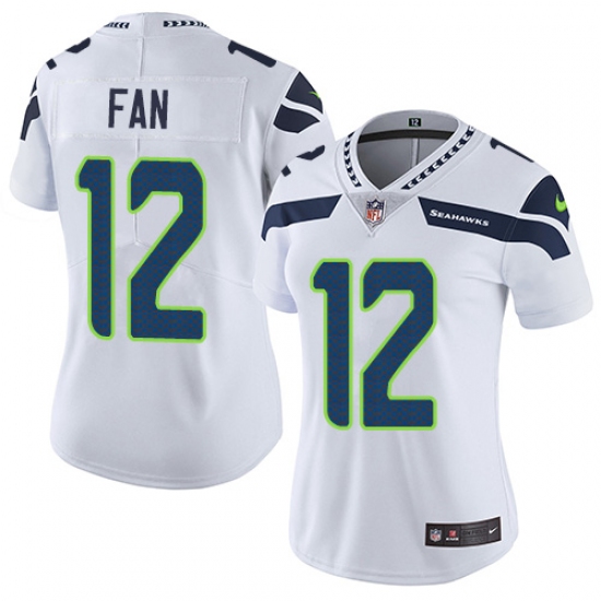 Women's Nike Seattle Seahawks 12th Fan White Vapor Untouchable Limited Player NFL Jersey