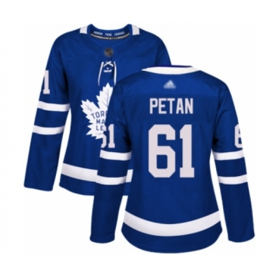 Women's Toronto Maple Leafs 61 Nic Petan Authentic Royal Blue Home Hockey Jersey