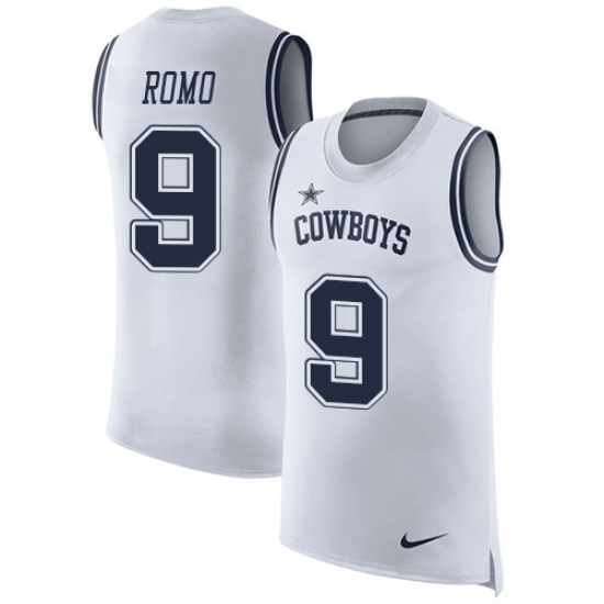 Men's Nike Dallas Cowboys 9 Tony Romo Limited White Rush Player Name & Number Tank Top NFL Jersey