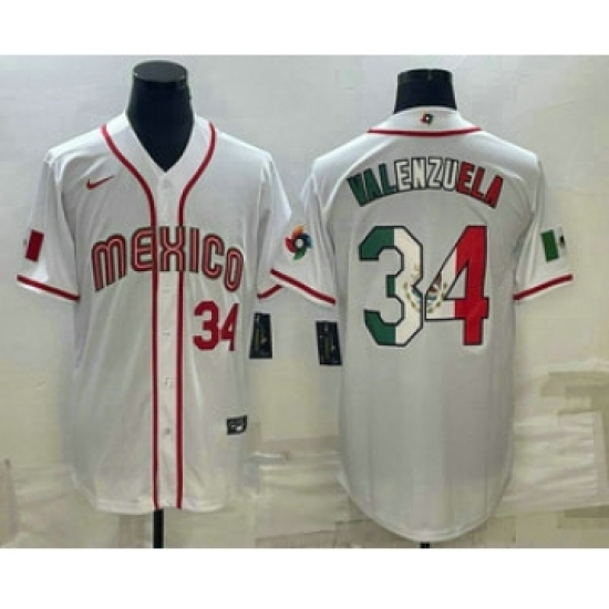 Men's Mexico Baseball 34 Fernando Valenzuela Number 2023 White World Classic Stitched Jersey1